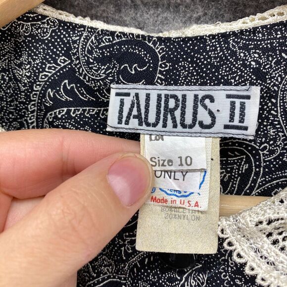 Taurus II Dress Women 10 Black Paisley Maxi Long Elastic Waist Collared Button - Picture 5 of 9